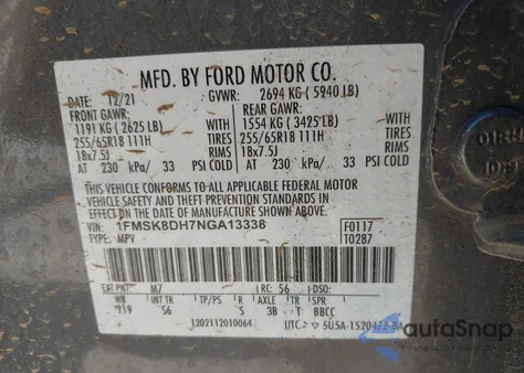 2022 Ford Explorer Xlt z USA, uszkodzony, nr VIN 1FMSK8DH7NGA13338